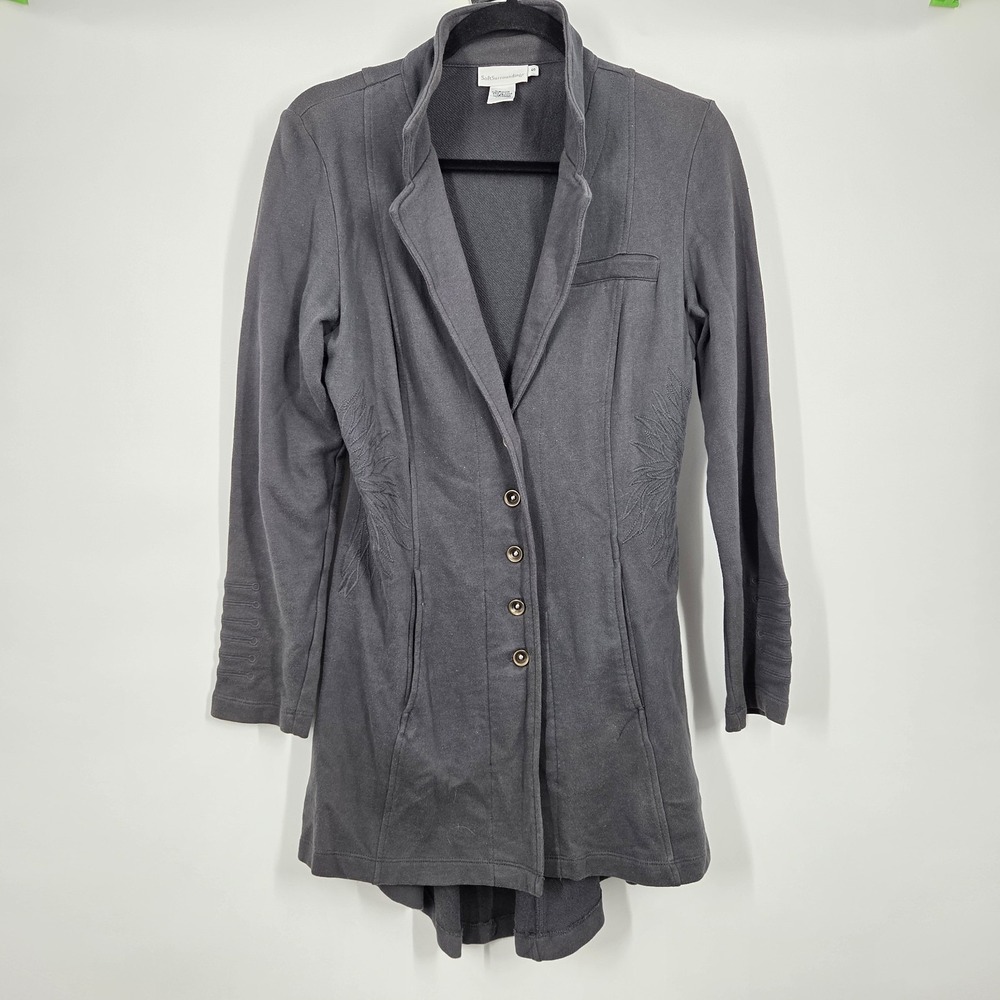 Soft Surroundings Tallulah Jacket Sz S Gray Embroidered French Terry Cotton
